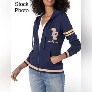 TRUE RELIGION Ace Blue Collegiate Full Zip Up Women Hoodie Size XS Varsity #732